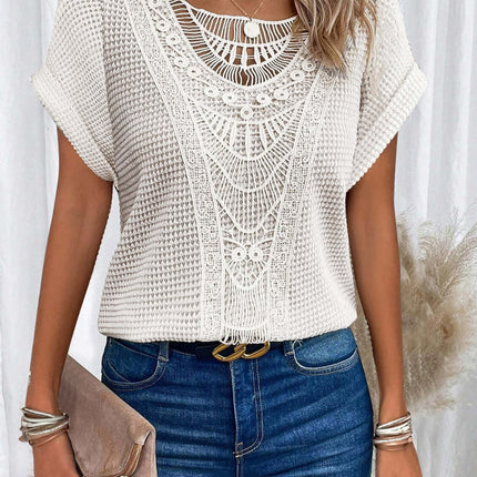 Summer Hollow Out Short Sleeved T Shirt Fashion Ethnic Style Casual Everyday Wear