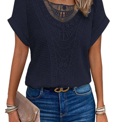 Summer Hollow Out Short Sleeved T Shirt Fashion Ethnic Style Soft Comfortable Fit