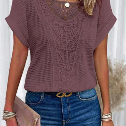 Summer Hollow Out Short Sleeved T Shirt Fashion Ethnic Style Relaxed Casual Style