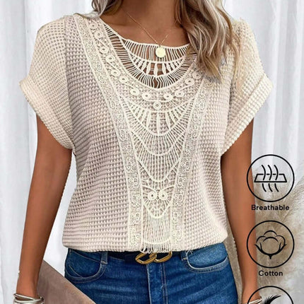 Summer Hollow Out Short Sleeved T Shirt Fashion Ethnic Style Chic Short Sleeve Look