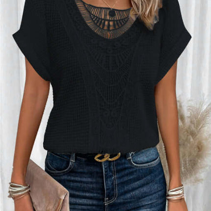 Summer Hollow Out Short Sleeved T Shirt Fashion Ethnic Style Trendy Everyday Outfit