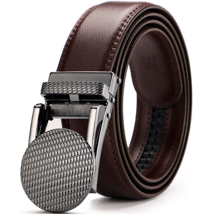 Adjustable Holeless Leather Belts for Men Automatic Buckle automatic alloy buckle detail