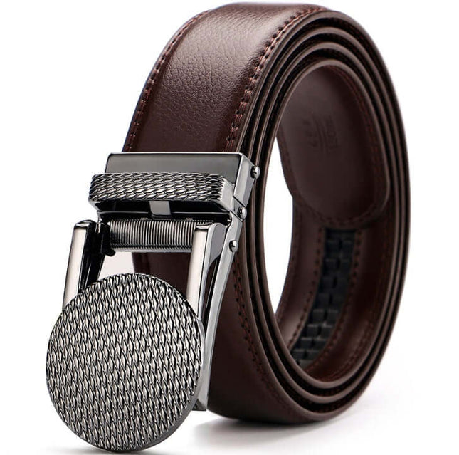 Adjustable Holeless Leather Belts for Men Automatic Buckle automatic alloy buckle detail