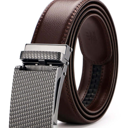 Adjustable Holeless Leather Belts for Men Automatic Buckle two layer cowhide leather texture