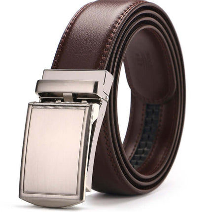 Adjustable Holeless Leather Belts for Men Automatic Buckle smooth holeless adjustment system