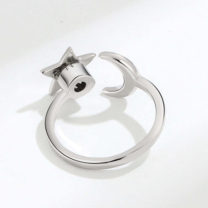 Adjustable Rotatable Star Moon Ring top angle macro capture illustrating the verified 10.5mm face width specification