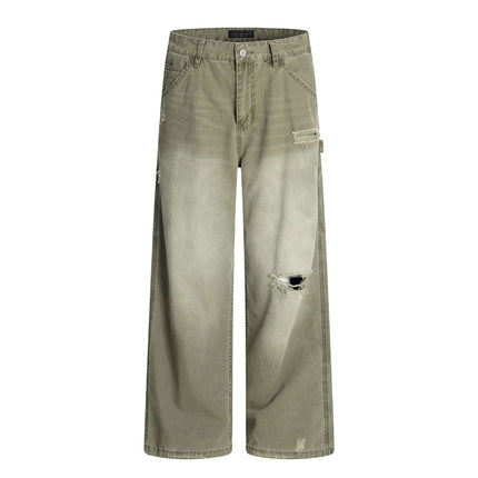 American Retro Tattered Jeans casual straight type pants.