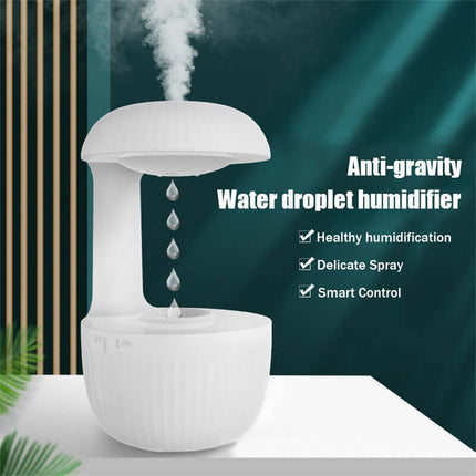 alt="anti-gravity silent air humidifier with relaxing cool mist top view"