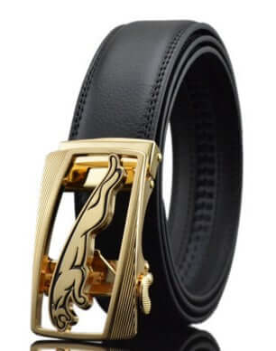 Automatic Leather Buckle Belt Classic Business Style close-up leather finish