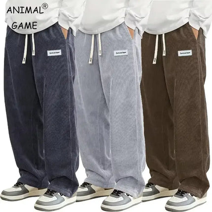Autumn Mens Corduroy Casual Pants Loose Fit Streetwear elastic waist