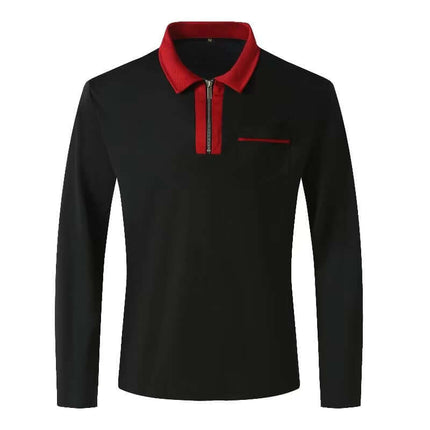 Autumn Mens Long Sleeve Zipper Polo Shirts classic lapel collar neckline design alignment maximizing sports elegance