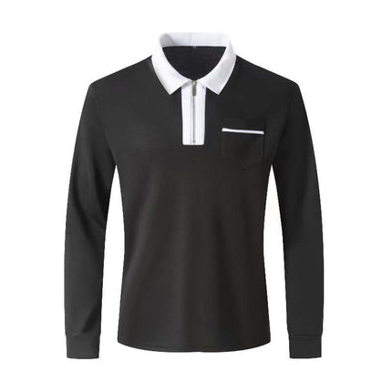 Autumn Mens Long Sleeve Zipper Polo Shirts premium cotton blend cloth texture close view illustrating natural comfort fibers