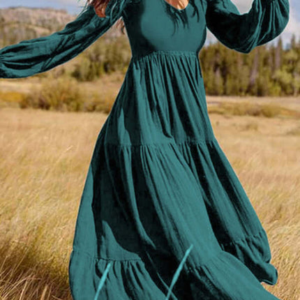 Autumn Temperament Women Large Swing Dress Round Neck round collar construction