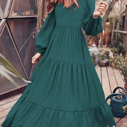 Autumn Temperament Women Large Swing Dress Round Neck 100 percent polyester fabric