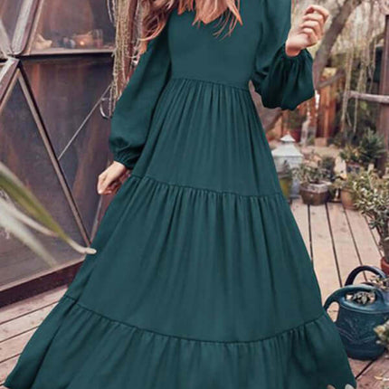 Autumn Temperament Women Large Swing Dress Round Neck large swing silhouette display