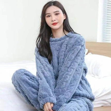 Autumn Velvet Ribbed Fleece 2 Piece Lounge Set winter home outfit