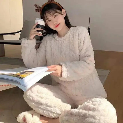 Autumn Velvet Ribbed Fleece 2 Piece Lounge Set solid color design