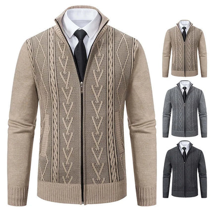 Autumn Winter Cashmere Padded Knit Sweater Coat for Men knitted texture