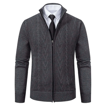 Autumn Winter Cashmere Padded Knit Sweater Coat for Men close-up fabric