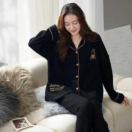 Autumn Winter Cotton Cartoon Pajama Set Women soft touch comfort