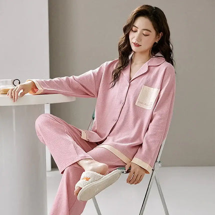Autumn Winter Cotton Cartoon Pajama Set Women indoor relaxation wear