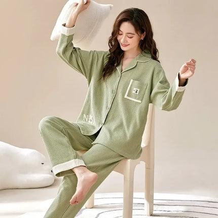 Autumn Winter Cotton Cartoon Pajama Set Women casual cotton pajama set for women