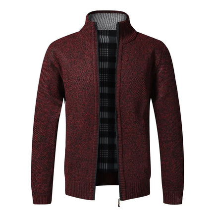 Autumn Winter Fleece Zip Cardigan Slim Fit for Men American casual fashion