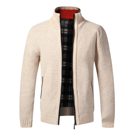 Autumn Winter Fleece Zip Cardigan Slim Fit for Men zipper closed look
