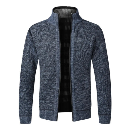 Autumn Winter Fleece Zip Cardigan Slim Fit for Men office casual style