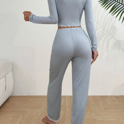 Autumn Winter Lace Homewear Pajama Set Women front view