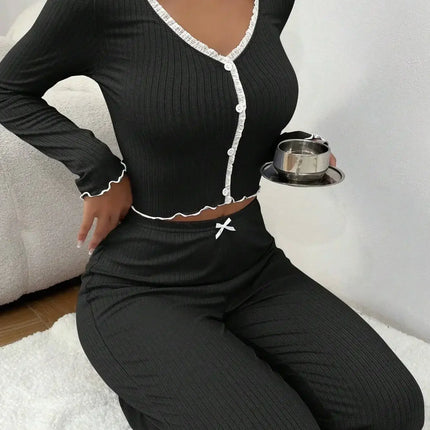 Autumn Winter Lace Homewear Pajama Set Women relaxed fit style