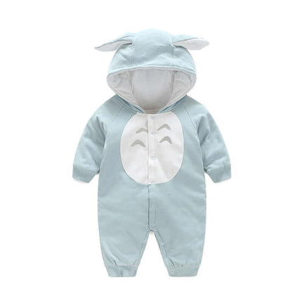Baby Jumpsuit Romper Cotton Long Sleeve Outfit charming soft pastel colored infant garment laid out flat.