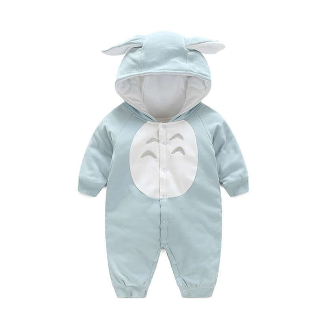 Baby Jumpsuit Romper Cotton Long Sleeve Outfit charming soft pastel colored infant garment laid out flat.