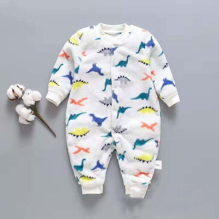 Baby Long Sleeve Romper featuring colorful dinosaur patterns on a soft flannel cotton fabric.