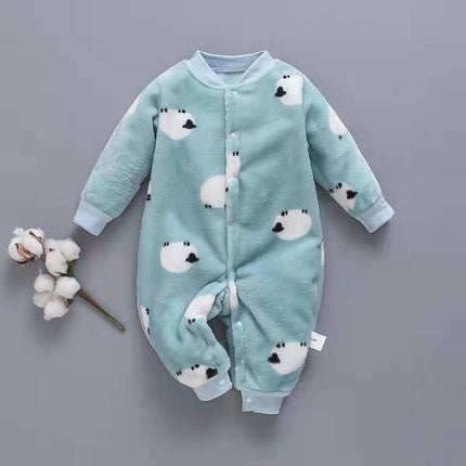Baby Long Sleeve Romper made of flannel cotton with adorable sheep print design for cozy wear.