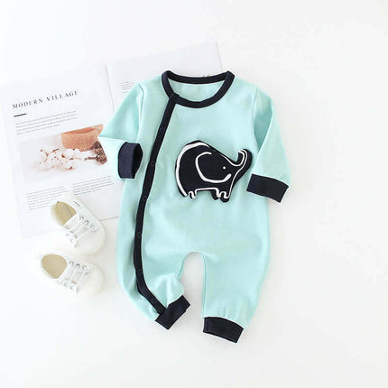 Baby One-Piece Romper Cotton diagonal button closure.