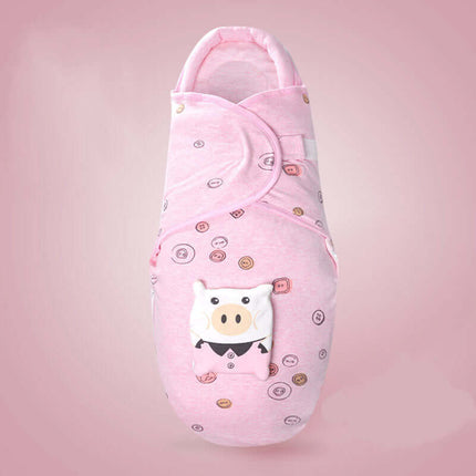 Baby Pure Cotton Summer Cartoon Sleeping Bag with pig design in pink color.