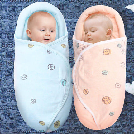 Baby Pure Cotton Summer Cartoon Sleeping Bag Swaddle featuring two infants in colorful swaddles on a cozy blanket.