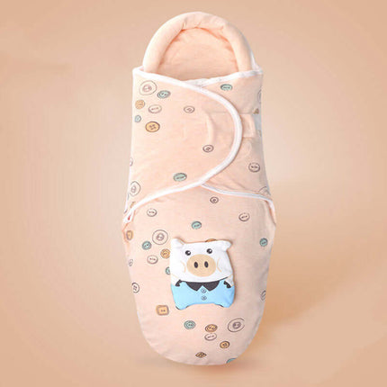 Baby Pure Cotton Summer Cartoon Sleeping Bag Swaddle in pig design, perfect for keeping infants cozy.