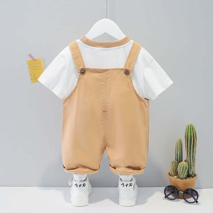Baby Summer Cartoon Overalls Suit yellow cotton set.