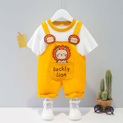 Baby Summer Cartoon Overalls Suit pink cute clothes.