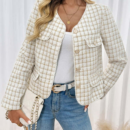 Beaded Chanel Style Slim Fit Cardigan Jacket front view