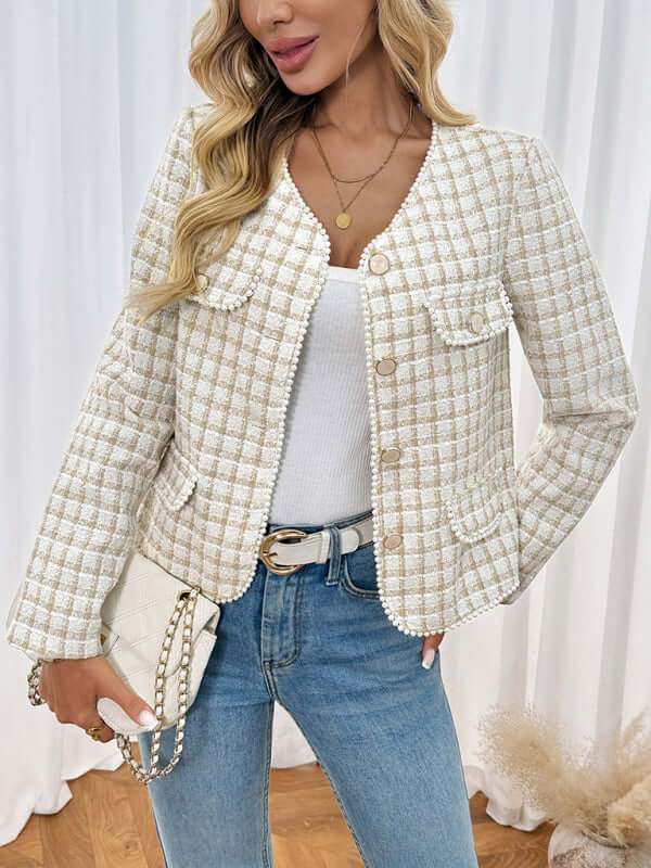 Beaded Chanel Style Slim Fit Cardigan Jacket front view