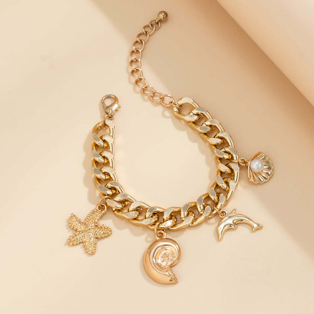 Boho Starfish Pendant Necklace gold chain choker.