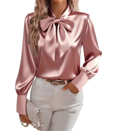 Bow-tie Blouse Fashion Commuting Long-sleeved Top khaki temperament commute style