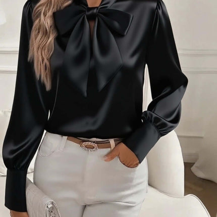 Bow-tie Blouse Fashion Commuting Long-sleeved Top pink stylish elegant design