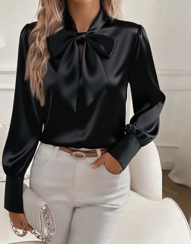 Bow-tie Blouse Fashion Commuting Long-sleeved Top pink stylish elegant design