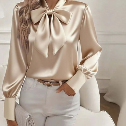 Bow-tie Blouse Fashion Commuting Long-sleeved Top white clean office outfit