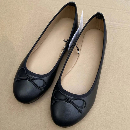 Bowknot Ballerina Womens Flat Slip-On Loafers leather