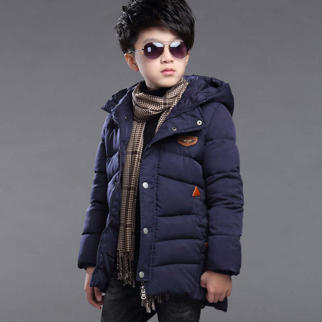 Boys Hooded Padded Jacket windproof hood design.